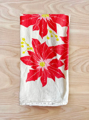 flour sack tea towels. seasonal. poinsettia