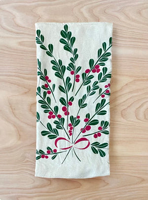 flour sack tea towel . seasonal . mistletoe