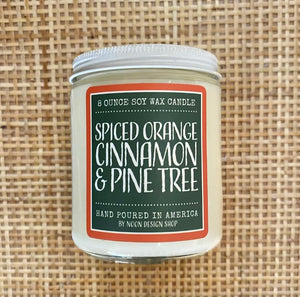 candle . seasonal soy wax . spice orange, cinnamon + pine tree