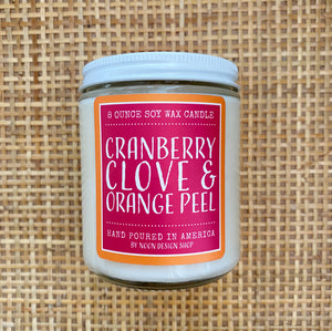 candle . seasonal soy wax . cranberry, clove + orange peel