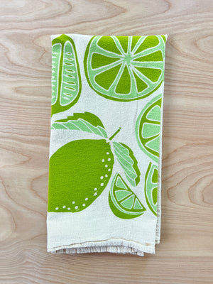 flower sack tea towel . limes